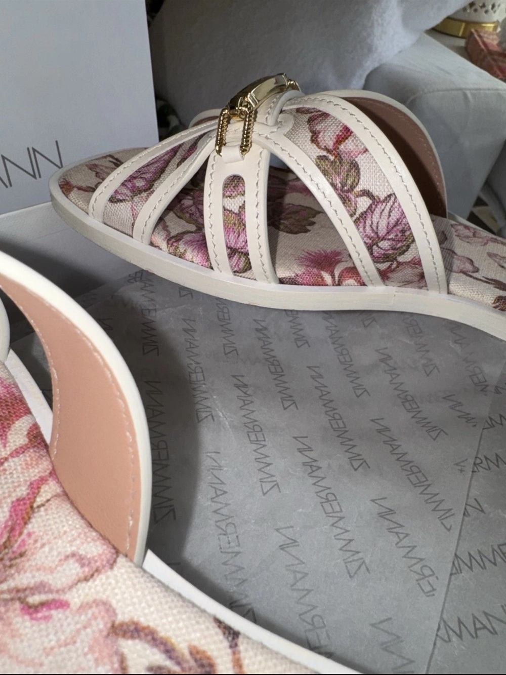 Zimmerman Prisma Hibiscus coral  Floral Print Linen Slide Sandal, Size 38 - Picture 8 of 10